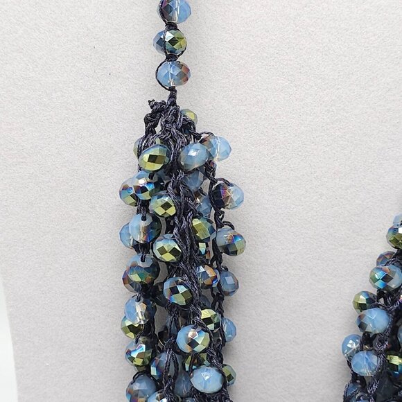 Blue Crystal Statement Crocheted Necklace Jewelry Chunky Jewelry Big Beaded - Picture 2 of 7